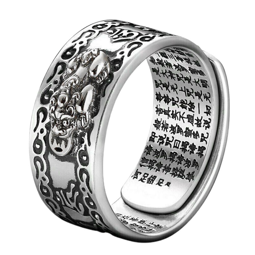 Feng Shui Ring Alloy Finger Ring Pixiu Mani Mantra Protection Wealth Ring Amulet Wealth Lucky Open Adjustable Ring
