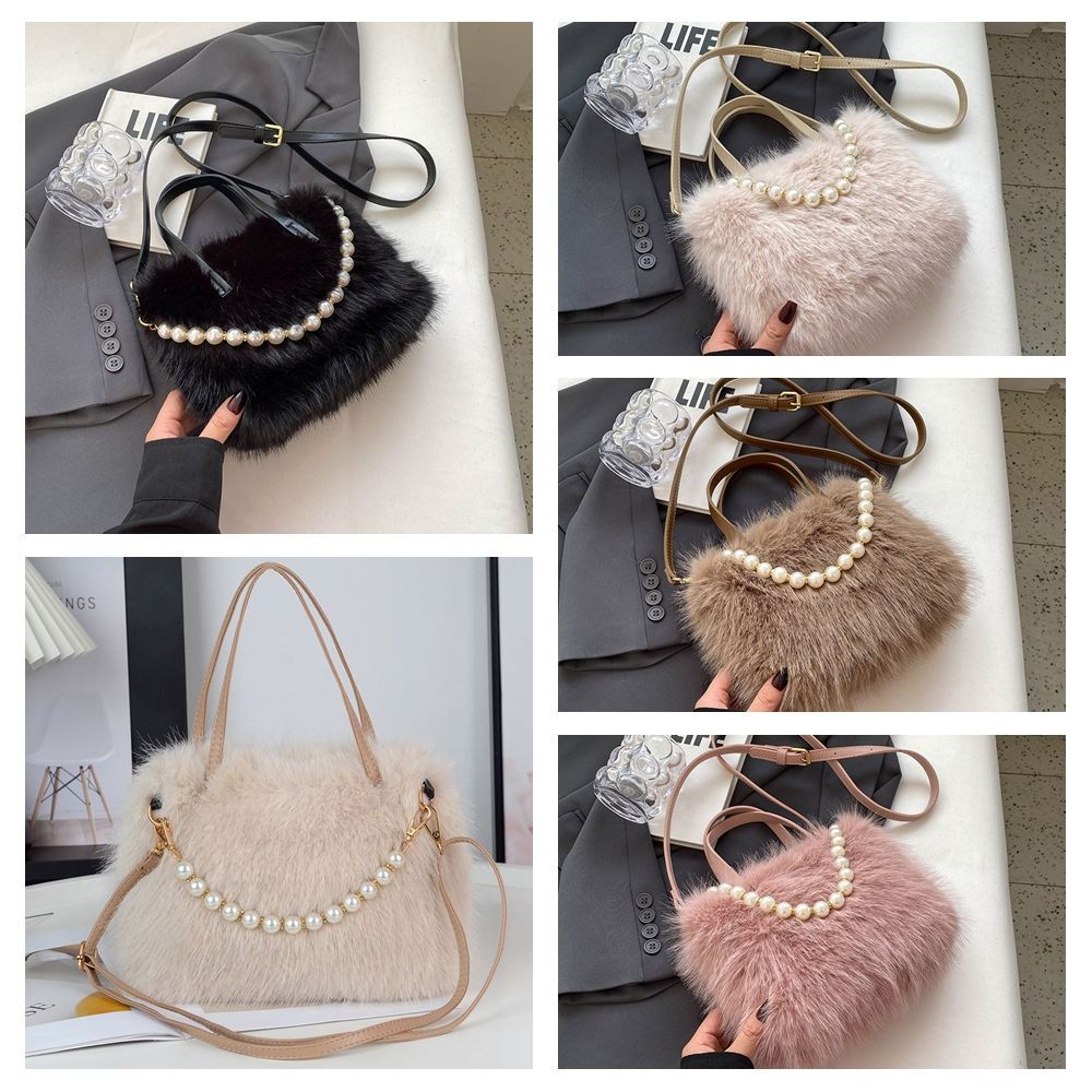 Korean Style Plush Square Crossbody Bag Solid Color Small Phone Bag  Outdoor