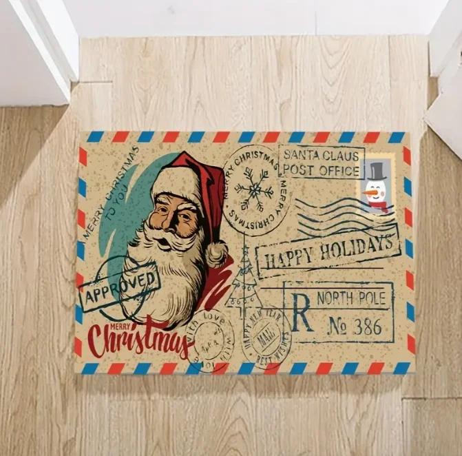 Christmas Themed Entrance Mat Anti Slip Mat Santa Claus Christmas Decoration Area Mat Merry Christmas Christmas Party Decor