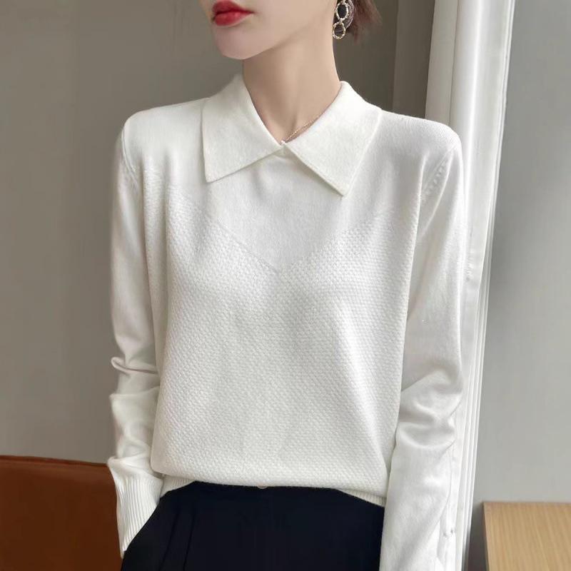 Women's Casual POLO Collar Knit Pullover - Loose Long Sleeve Autumn/Winter Lapel Sweater Design.