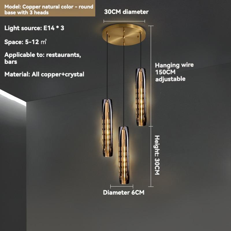 

Подвесной светильник из стекла и кристаллов, золотисто-черный, медный, светодиодный, круглый, длинный, для гостиной, декора, столовой Diameter - 3 headlight