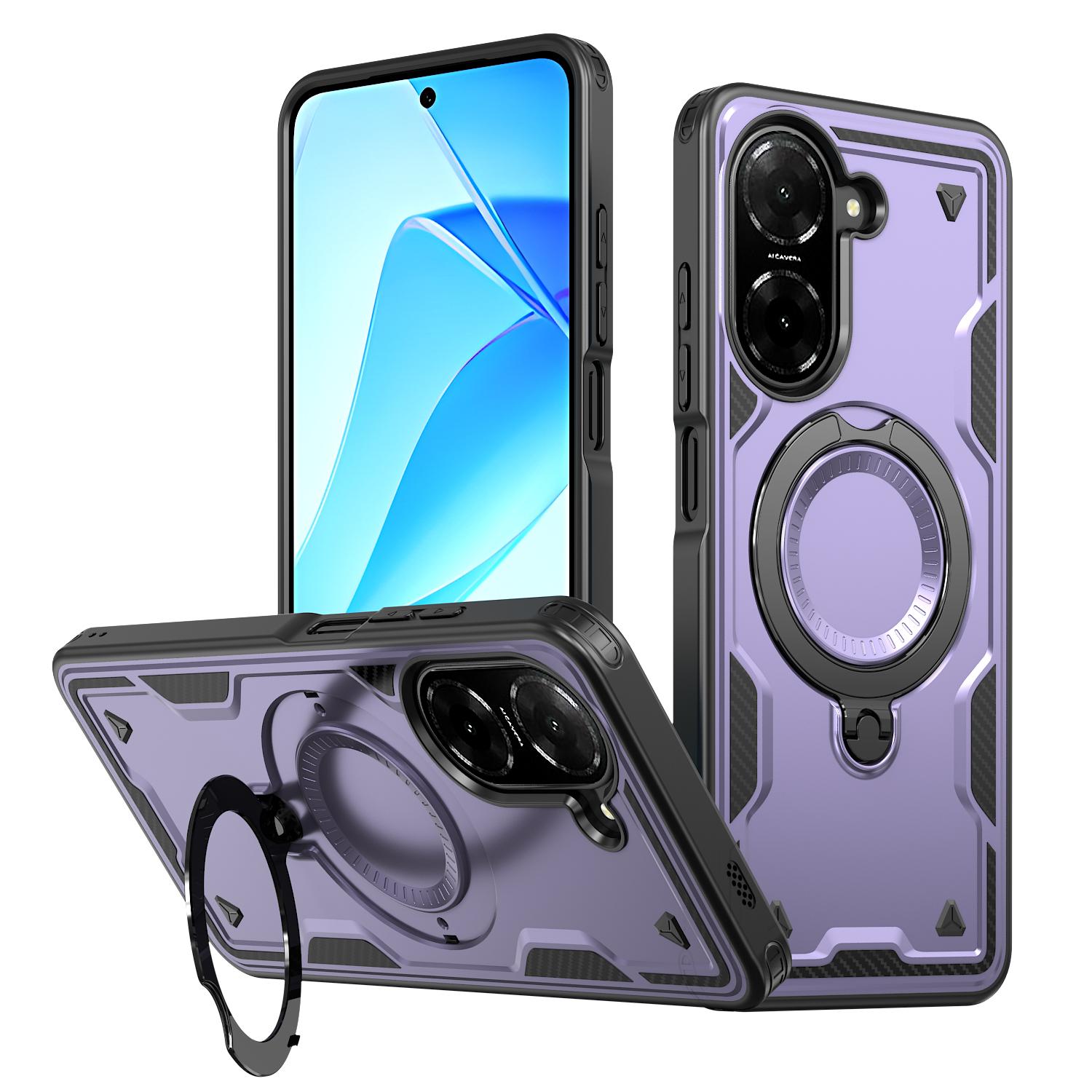 

Для Xiaomi Poco C71 Redmi A5 4G 6.88 дюймів Чохол Броня Протиударний 360° Обертовий Магнітний Тримач TPU Рамка Пластикова Кришка Телефону For Poco C71 фіолетовий