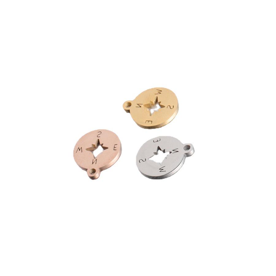 Runder, hohler Kompass-Anhängerspiegel aus Edelstahl (12 x 14,3 mm)