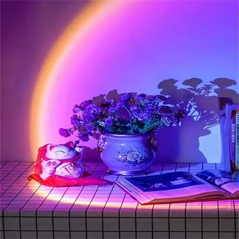 LED Sunset Lamp Rainbow Neon USB Night Light Projector Lamp Room Phone Self Photography Atmosphere Light Bedroom Wall Decor Gift