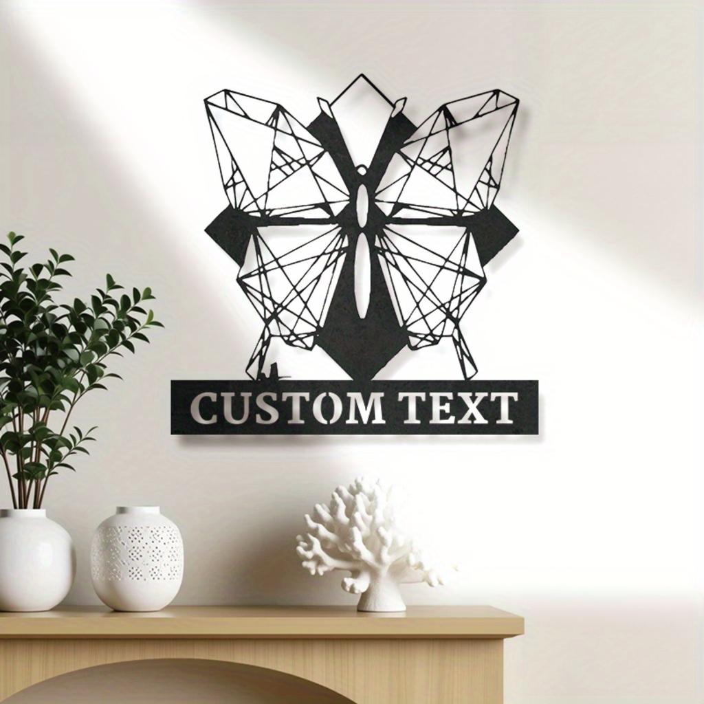 Modern Handcrafted Geometric Butterfly Metal Sign, Exquisitely Personalized Custom Text Durable Indoor Outdoor Wall Decor