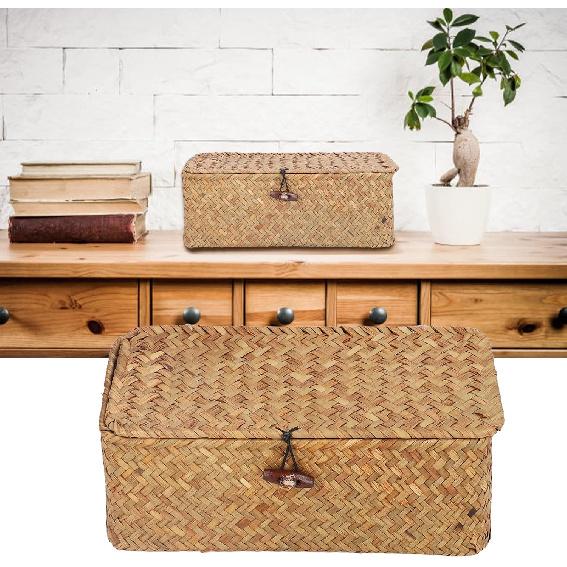 Корзина для хранения из морской травы Прямоугольная корзина из морской травы Натуральная плетеная прямоугольная корзина из морской травы Контейнеры с крышками Настольный органайзер 6230₽