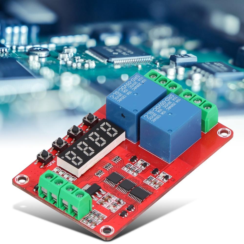 FRM02 Time Delay Relay Multi Function 2-Channel Time Delay Relay Module Self Lock Cycle LED Display Self Lock Cycle Timer Module
