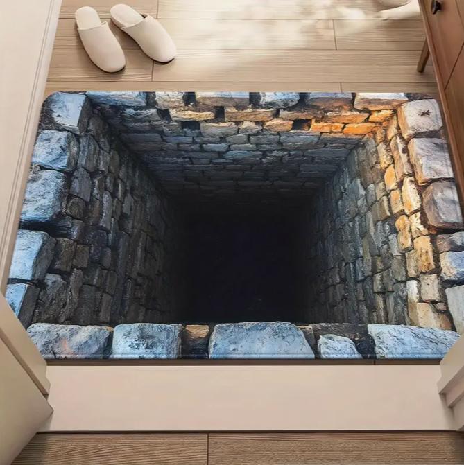 1 Stück Visuelle Illusion Geistermuster Fußmatte mit Lebhaftem Blauem Wasserfall und Felsen Badezimmer Schlafzimmer Wohnzimmer Eingang Teppich