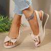 Bowknot Ladies Wedge Sandals 2026 Summer Patchwork Platform Sandles Women Back Strap Plus Size Sandalias Mujer 36-42