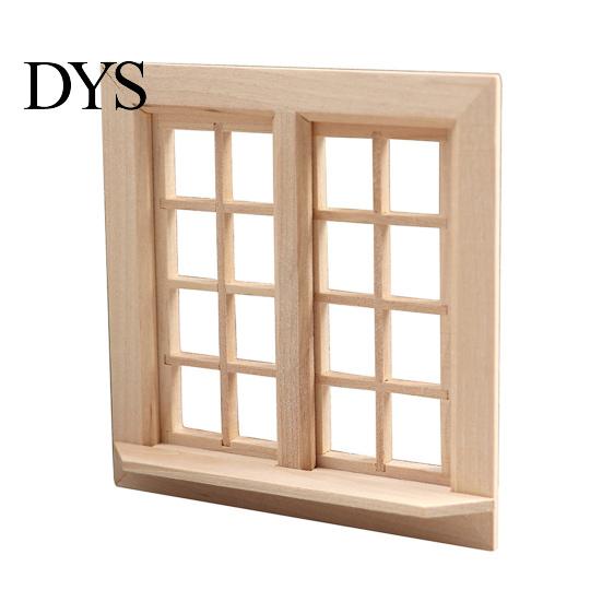 Dollhouse Chair Pane Realistic Double Opening 16 Grids Openable Smooth Surface Vase Decorative Unpainted 1:12 DIY Miniature Door Window Scene