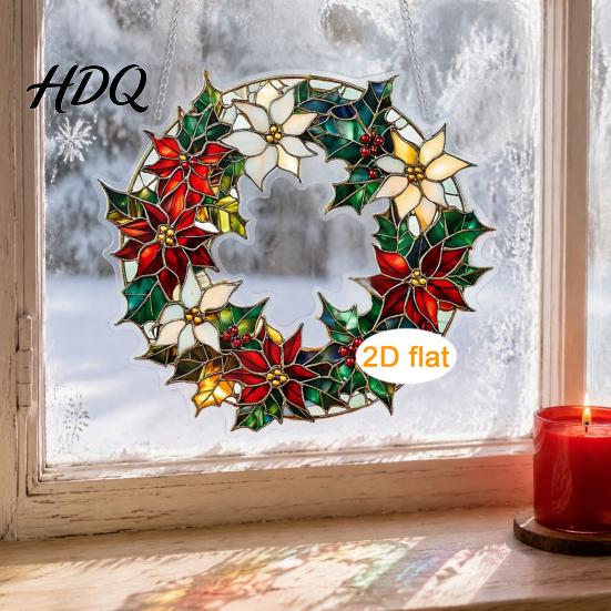 Decorative Bow Ornaments Acrylic Christmas Garland Pendant Double-sided Wreath Hanging Ornament Lightweight Double Sided Printed Decor with Lanyard