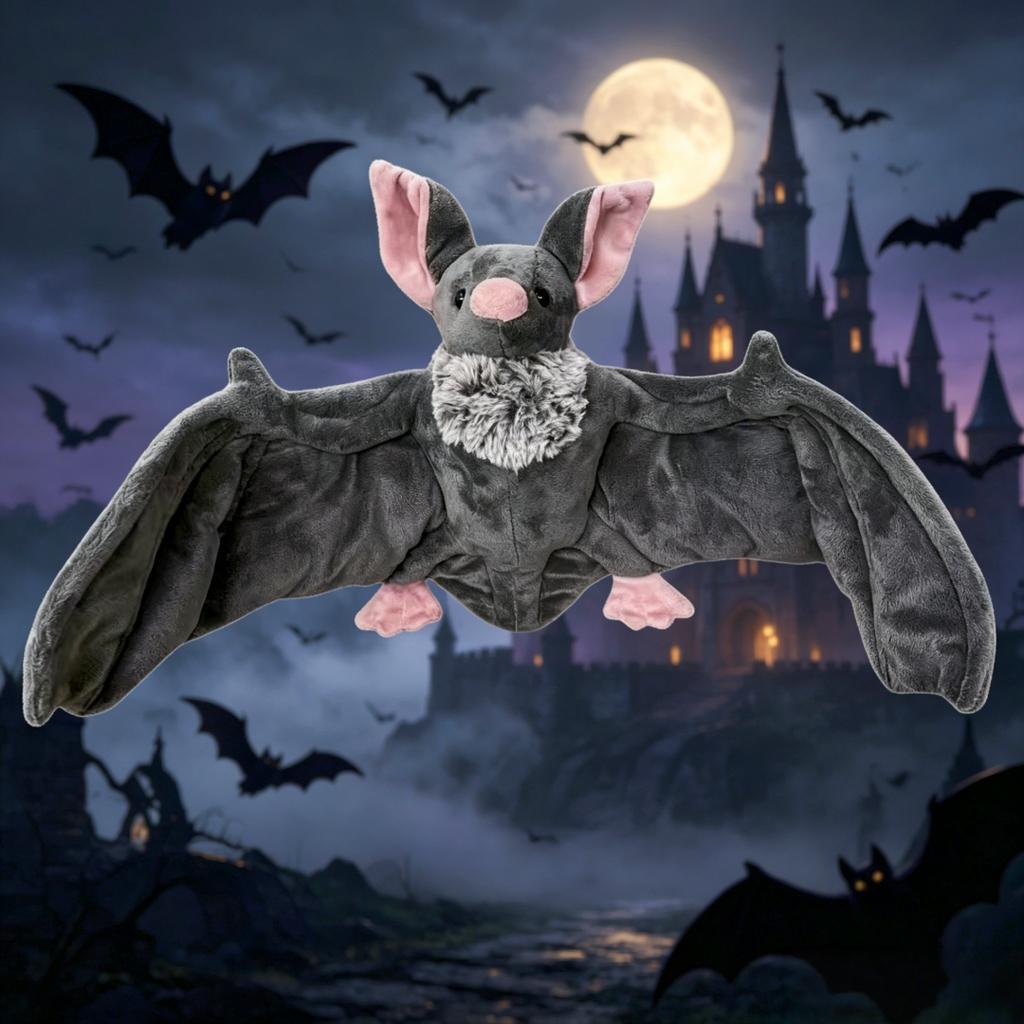 Cute Grey Bat Plush Toy Soft Stuffed Animal Flying Bat Plushie Birthday Halloween Xmas Gift For Kids Girls Boys Home Decoration