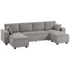Corner Sofa with Double Chaise Lounges, U-Shaped Sofa Made of Corduroy Fabric with Wide and Deep Seat, Spring Cushions, Light Grey