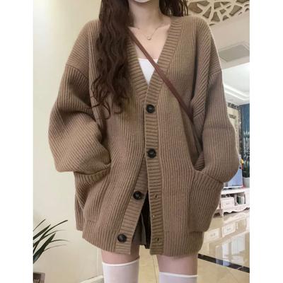 Autumn New Long Sleeve Knitted Sweater Cardigans Women Vintage Single Breasted Loose V-neck Cardigan Jacket for Women Fashion Outerwear Knitwear 25302
