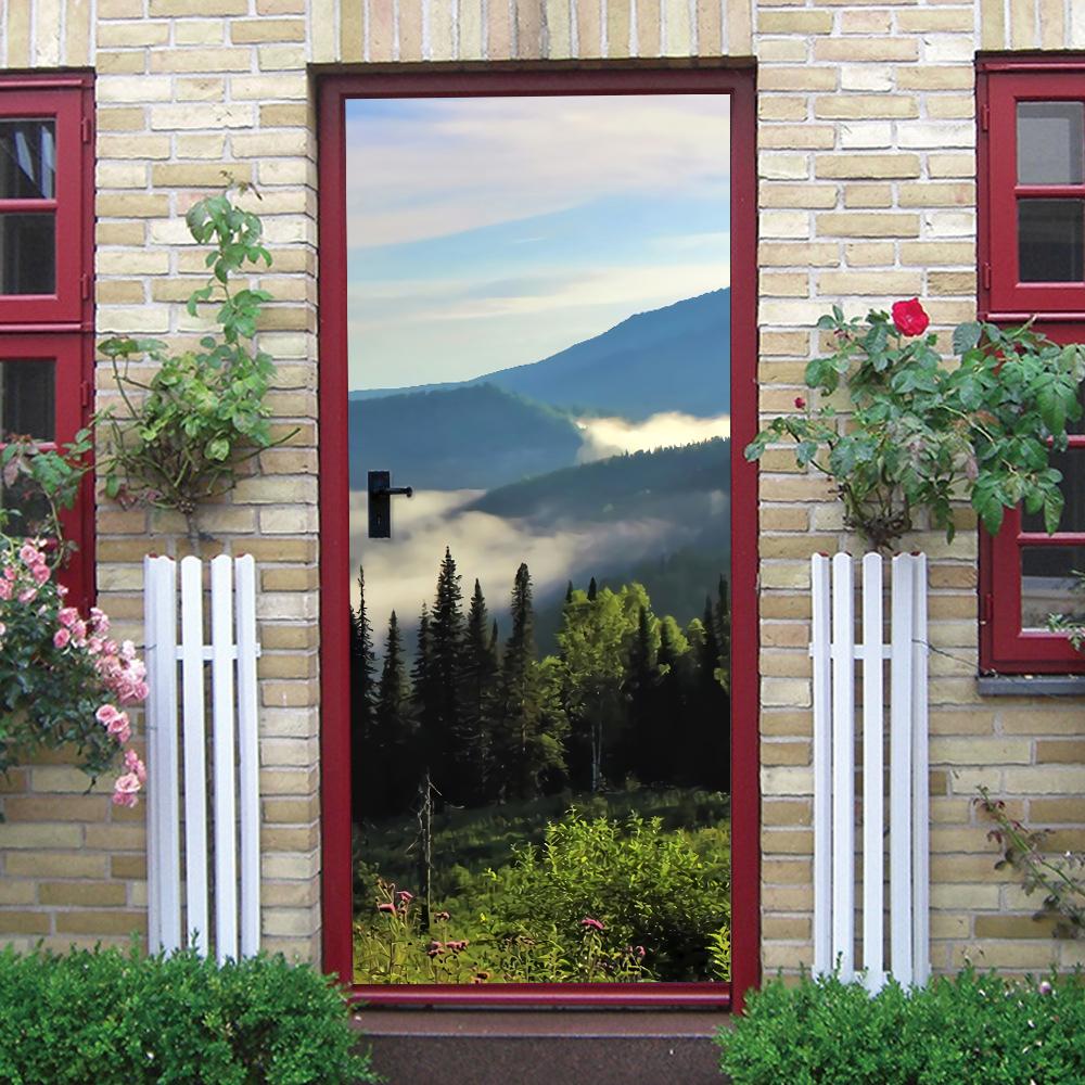 3D Forest Scenery Door Sticker - Removable Vinyl Mural, Nature Pathway Adhesive Door Wallpaper for Home Decor