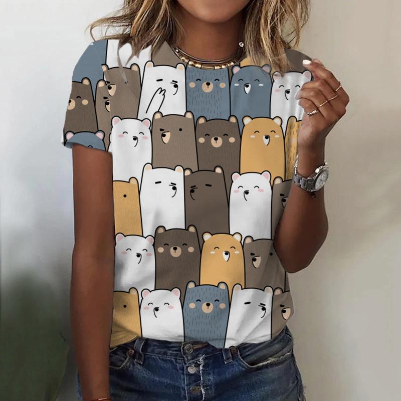 New Cute Cat T-Shirts Animal Kitten 3D Print Women's Summer O-Neck Short Sleeves T Shirt Y2k Harajuku Tees Tops Female Clothing