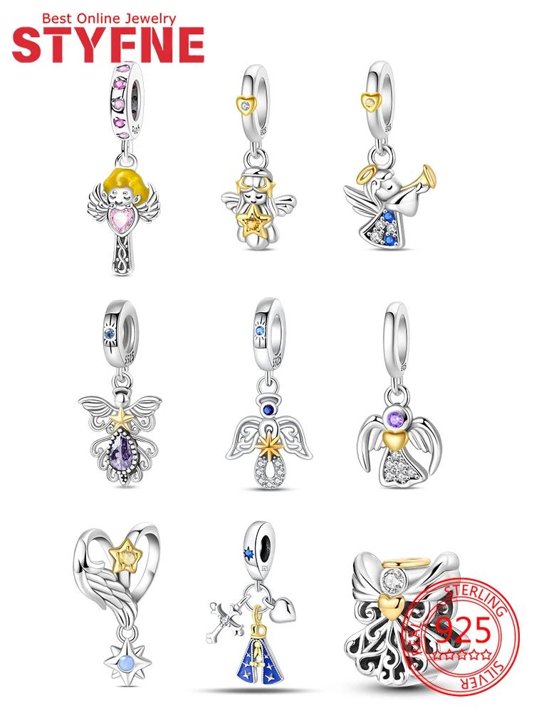 Charms Angel Series Sparkling Zircon Wings Beads Pendant Fit Diy Original Bracelet Necklace Copper Women Jewelry Gifts