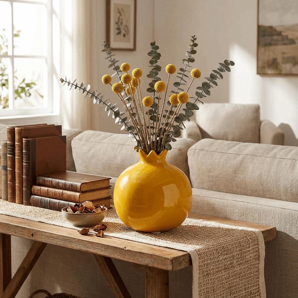Ceramic Simulated Pomegranate Vase Fruit Shaped Bud Vase Flower Arrangement Vase Display Cabinet