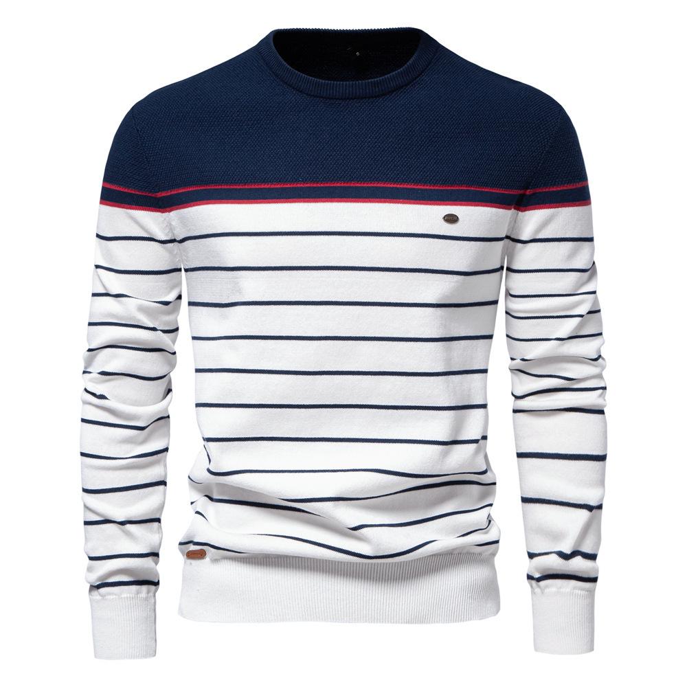 

Men s Color-block Striped Long-Sleeve Knit Sweater - Round Neck, Autumn/Winter 2024 Fashion L Темно-синій