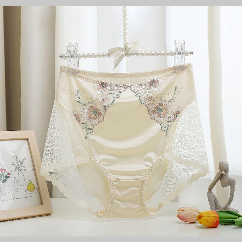 

Вышитое женское белье в китайском стиле, кружевное сексуальное бесшовное нижнее белье для женщин, без зажима на бедрах, с высокой талией, трусики больших размеров 3XL бежевый