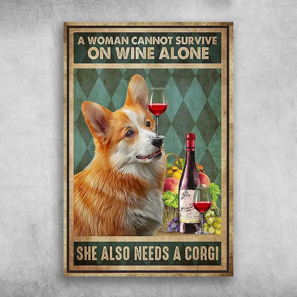 Una donna non può sopravvivere solo con il vino Ha bisogno anche di una Decorazione da Parete Husky per la Parete del Ristorante Cartello Metallico 12x16 Pollici