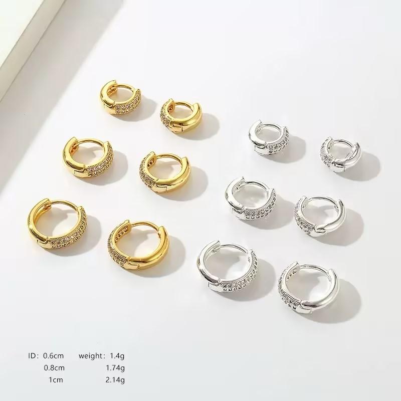Gold Plated Full Paved Cubic Zirconia Huggie Hoop Earrings for Women Classic Small Round CZ Crystal Huggies Earrings Luxury Fash