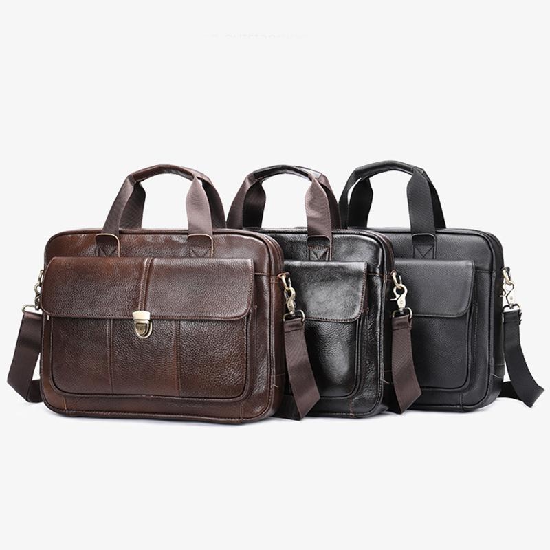 New Men's Briefcase Casual Vintage Genuine Leather Handbag Large-Capacity Business Laptop Bag Crossbody Bag
