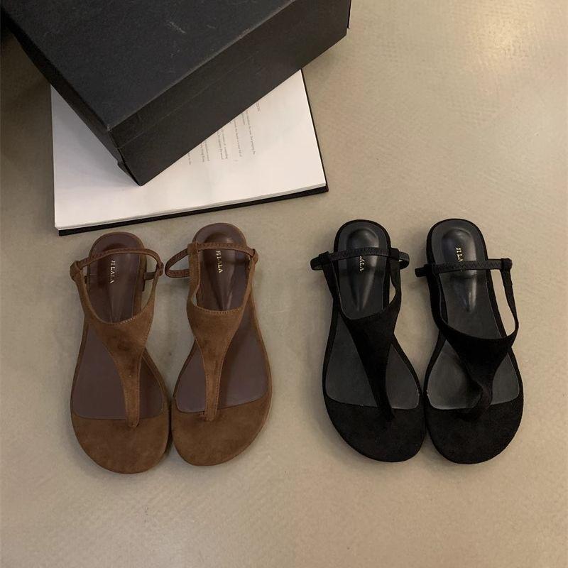 2025 New Summer Wear Casual French Cool Slippers Internet Celebrities with Suede Flat Toe Roman Sandals Women