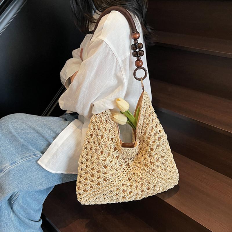 Yogodlns Trendy Hollow Out Straw Woven Bag Beach Handbag Large Capacity Bohemian Beach Bag Bucket Bag Tote Bag Hollow Shoulder Bag Travel