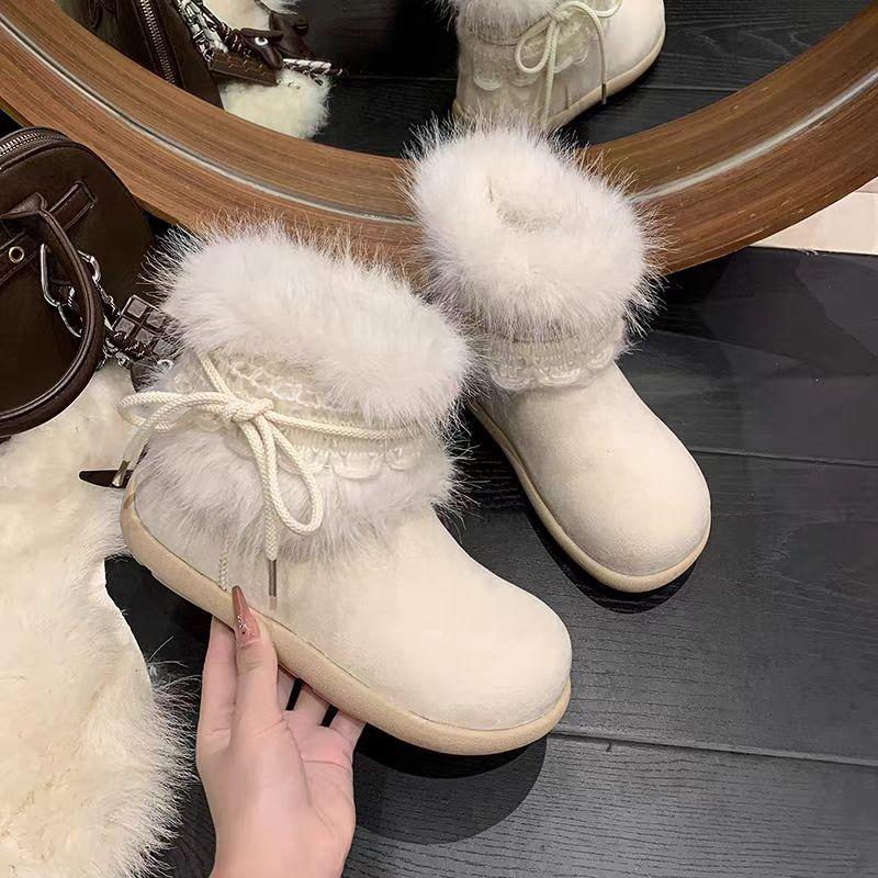 Student Snow Boots Women's Shoes Non-slip 2025 New Piled Thickened Snow Boots Girls Winter Fluffy Cotton Shoes Women's Shoes