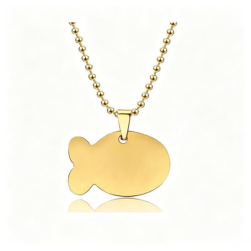Fischförmige Edelstahlkette mit UV-Farbaufdruck und laser gravierter runder Perlenkette