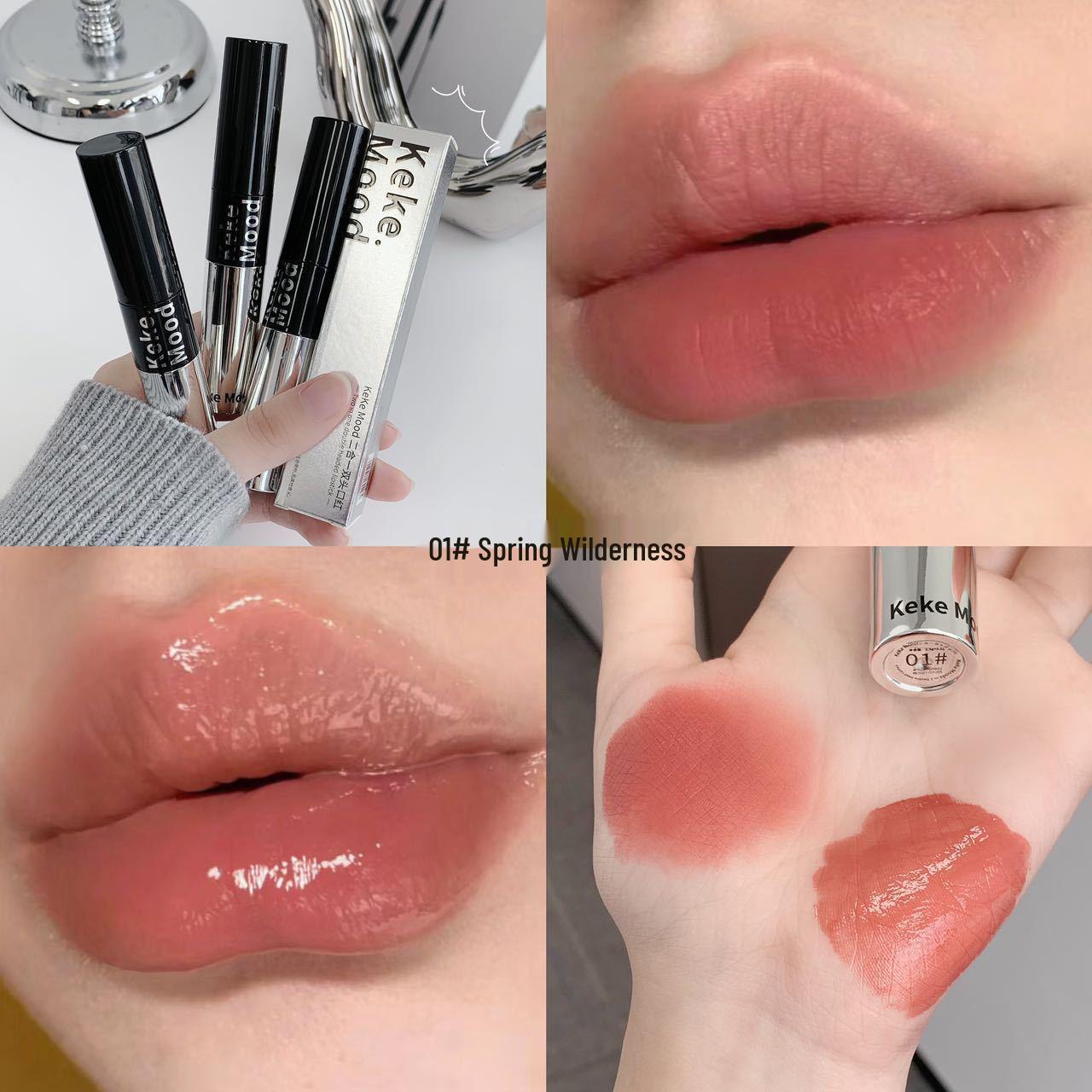 Kekemood Double-Ended Lip Gloss & Lipstick: Non-Stick, Matte Velvet, Long-Lasting, Mirror Finish. 2.5g Lip Gloss + 3.5g Lipstick