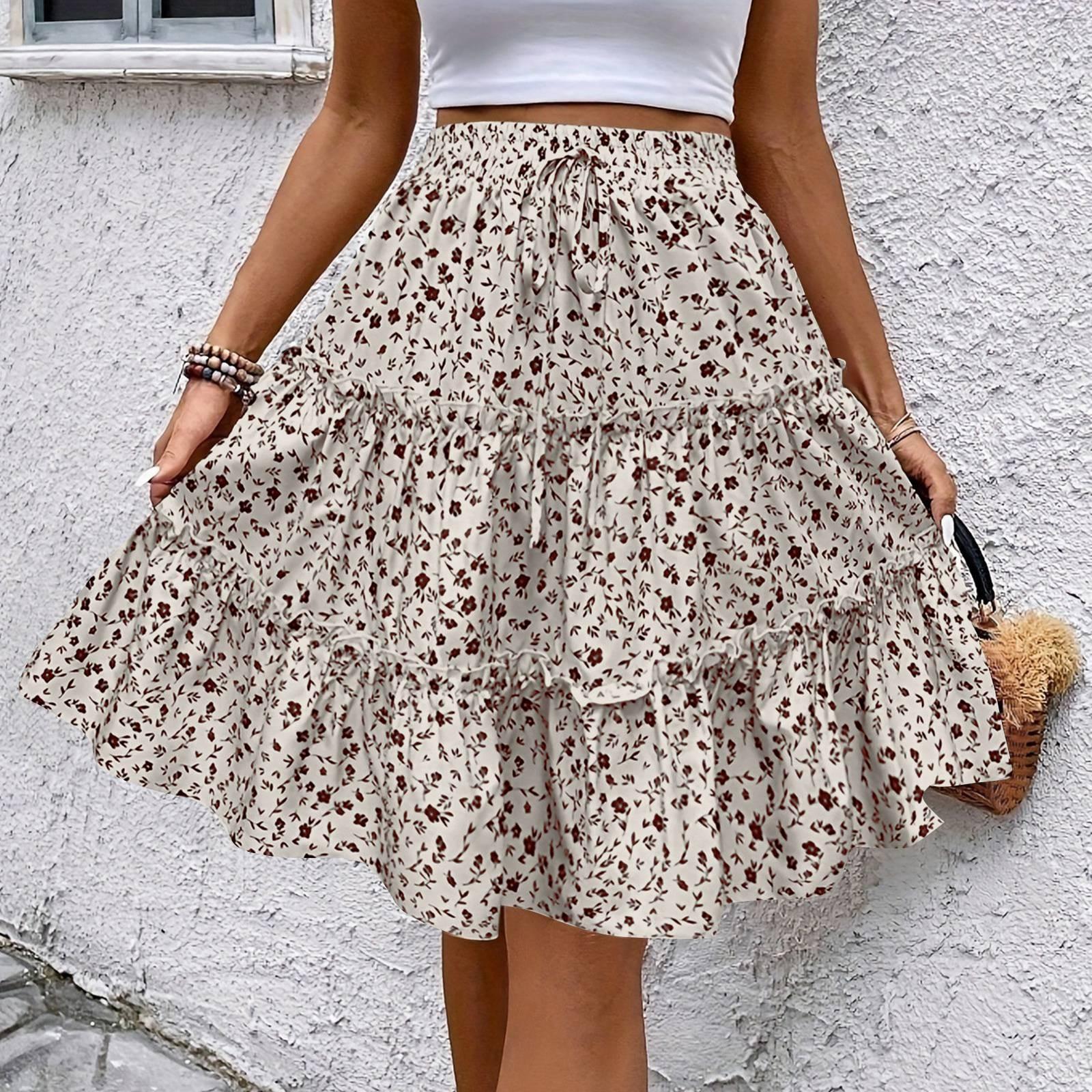 

Женская модная повседневная юбка с эластичным поясом и цветочным принтом XL белый