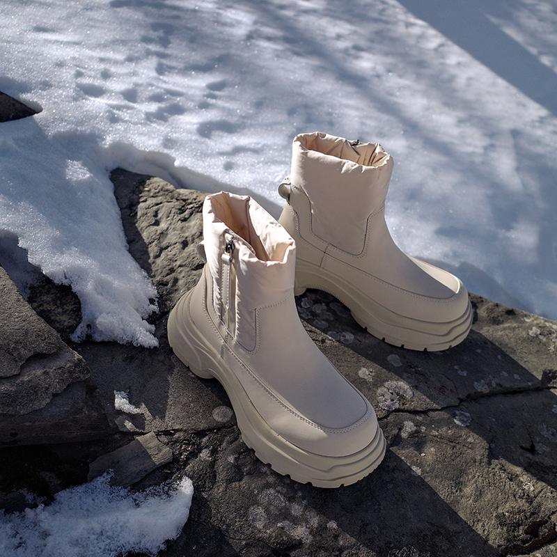 Krazing Pot Cow Leather Wool Blend Winter Round Toe Platform Snow Boots Zipper Women Casual Keep Warm Ankle Boots