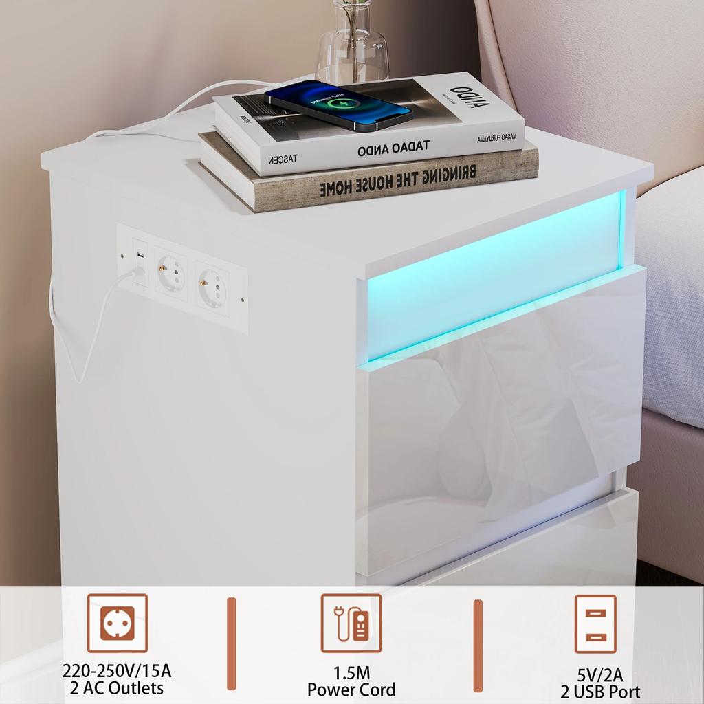 Bedside Table With Lighting 2-Drawer Bedside Cabinet With Drawer End Table Square Solid Wood Sofa Bedroom Side Nightstand