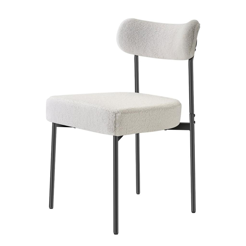 Boucle Dining Chairs Set of 4, Mid Century Modern Sherpa Accent Chairs, Upholstered Side Chair for Dining Table, Space-Saving White Kitchen Table