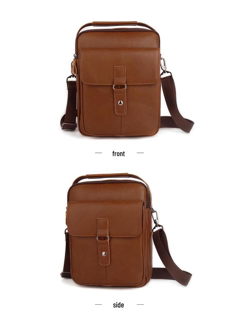 Men's Classic Top Grain Leather Crossbody Bag - Genuine Vertical Shoulder Bag for Casual Commute