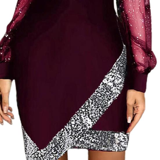 Formal Dress Solid Color Sequins Spring Autumn Net Yarn See Through Dress for Wedding