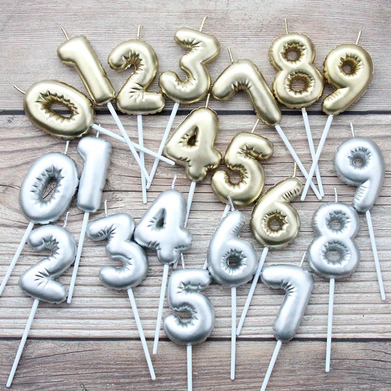 Birthday Balloon Digital Candles 0-9 Romantic Happiness Party Gold and Silver Adult Children Baking Dress Up Candles