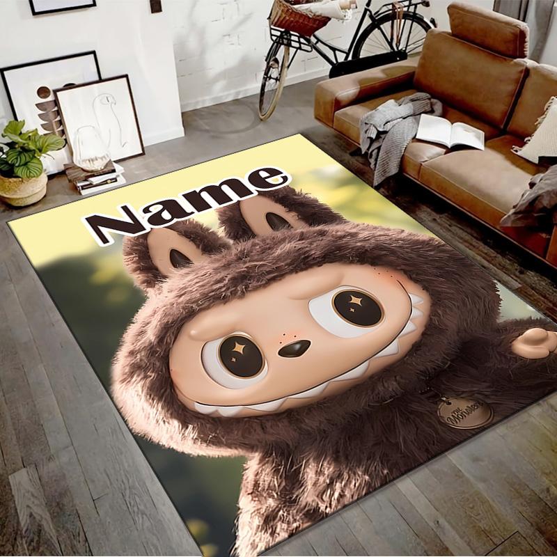 Custom Labubu Mat Personalized Name, Polyester Washable Indoor Entryway Rug, Gift for Christmas, Easter, Thanksgiving Day
