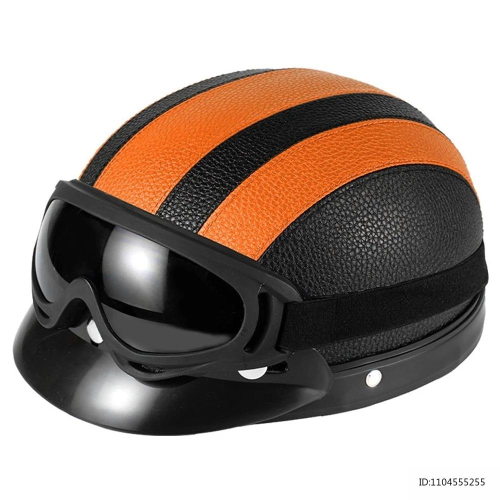 Vintage Half Helmet for Motorcycle Motorbike Leather Open Face Half Helmet Riding Casco Moto Scooter Moto Helmet DOT Approved