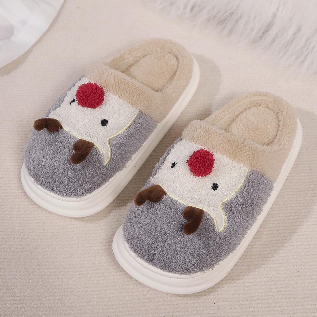 Fashion Smile Elk Couple Slippers Christmas Day Antler Wool Slippers Indoor And Outdoor Warm Non-slip Comfortable Casual Cotton Slippers