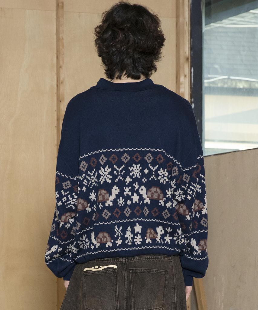 GLACK Gnt049 Turtles Fair Isle Nordic Knit (Navy)
