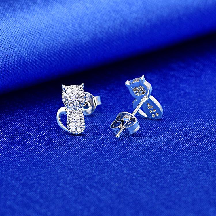 Anti-allergic Zircon Full Diamond Women's Kitten Earrings Fashionable and Popular Jewelry