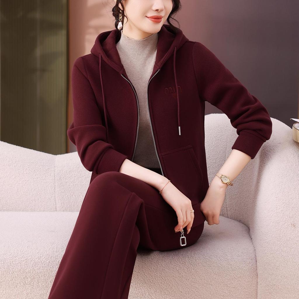 Brand Autumn/Winter Women's Plus Velvet Fashionable Hoodie Two-Piece Sportswear Suit