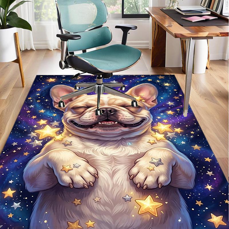 Cartoon Bulldog Stars Office Rug Chair Mat, Entryway Carpet, Suitable for Front Door, Bedroom, Living Room, Desk, Holiday Gift