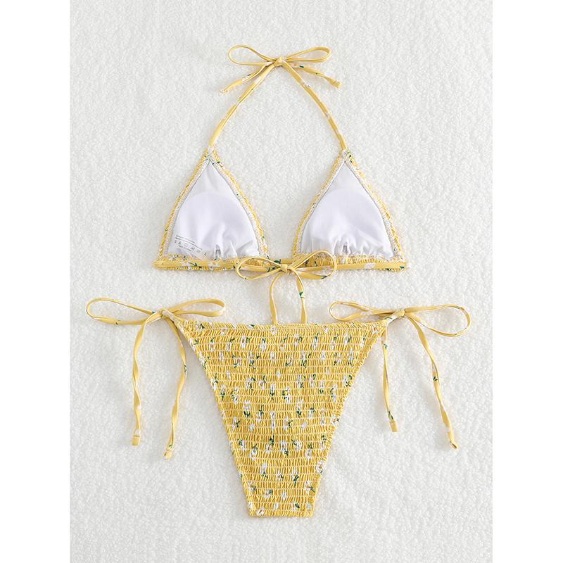 Sexy Halter Bikini Swimsuit Women's Bathing Suits Printing Contrast Color Lace-up 2 Piece Swimwear Women Bikini Set