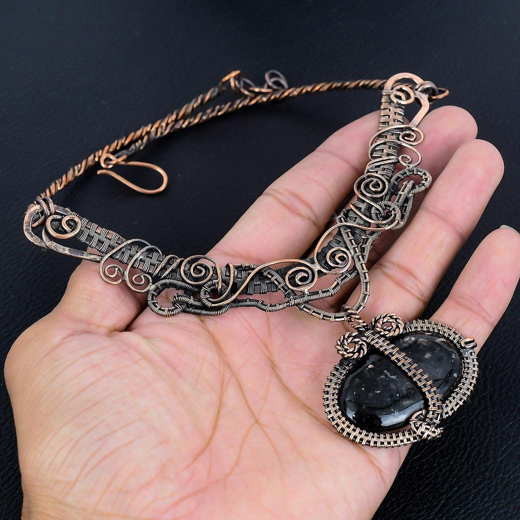 Larvikite Necklace, 999 Copper Wire Wrapped Necklace Gemstone Jewelry, Handmade Necklace Amazing Jewelry, Gift For Her