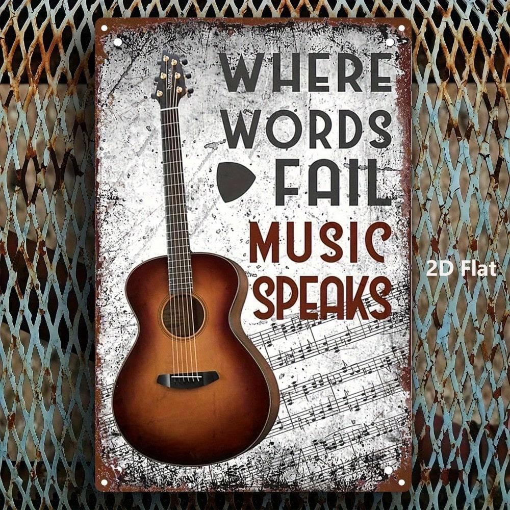 Vintage Guitar Music Tin Sign Metal Wall Decor Plaque 8x12 Retro Bar Garage Man Cave