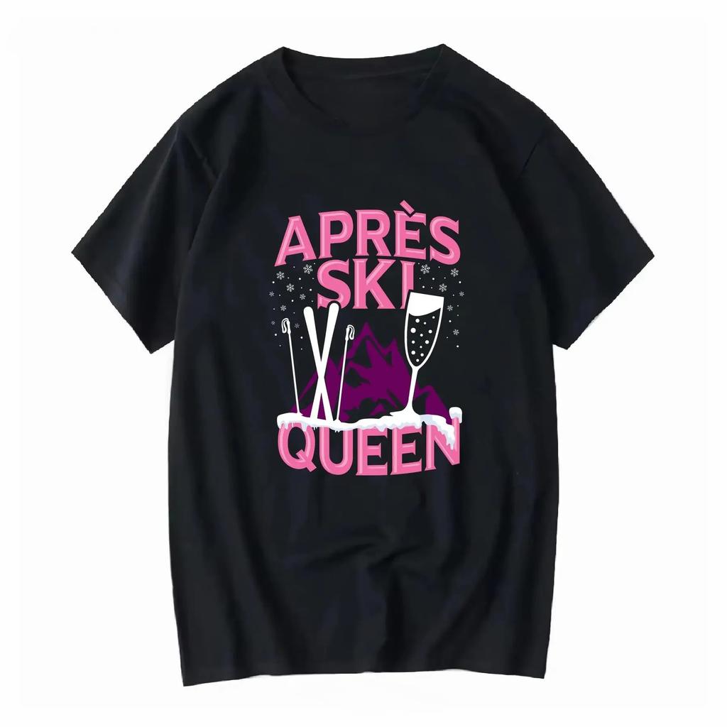 Aprés Ski Queen Champagne Skiing Mountain Snowflakes T-Shirt